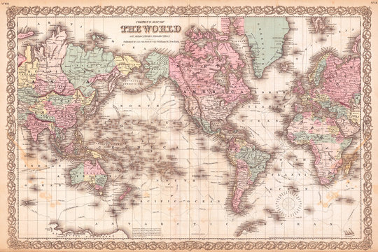 Fototapeta 1855, Colton Map of the World on Mercator Projection