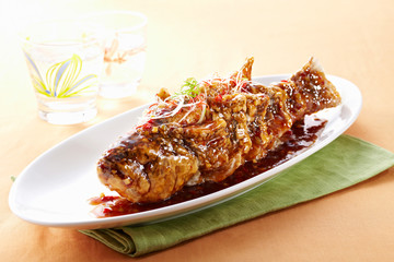 Delicious Chinese food, sweet and sour fish

