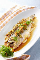 Delicious Chinese food, steamed sea fish

