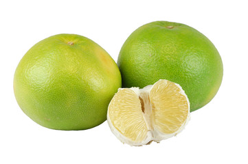 close up on green grapefruit isolated on white background