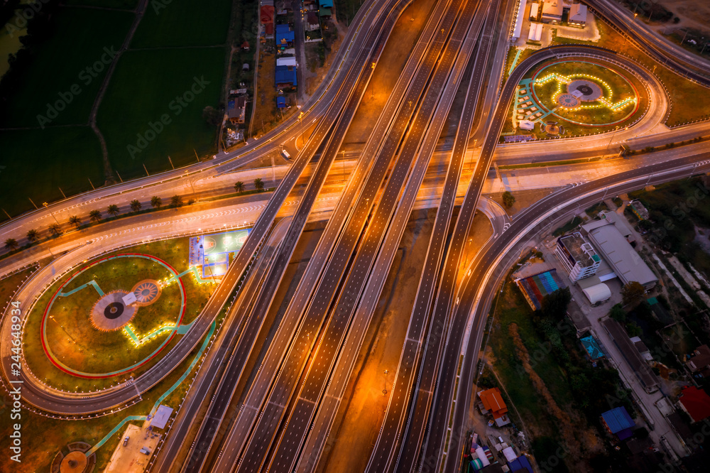 Wall mural construction of a new ring road interchange and motorway expressway bypass for cars transportation c