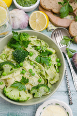 Traditional Italian pasta with green vegetables
