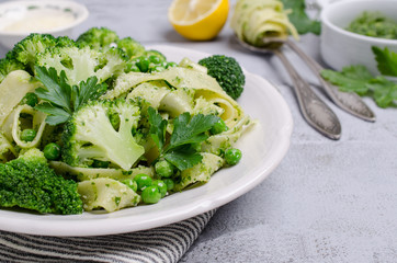 Traditional Italian pasta with green vegetables