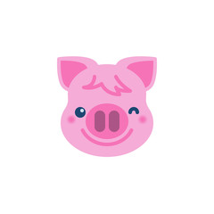 Winking Piggy Face Emoji flat icon, vector sign, colorful pictogram isolated on white. Pink pig head emoticon, new year symbol, logo illustration. Flat style design