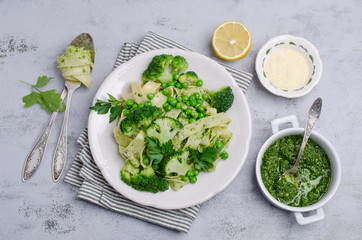 Traditional Italian pasta with green vegetables