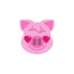 Smiling Piggy Face With Heart Eyes Emoji flat icon, vector sign, colorful pictogram isolated on white. Pink pig head emoticon, new year symbol, logo illustration. Flat style design