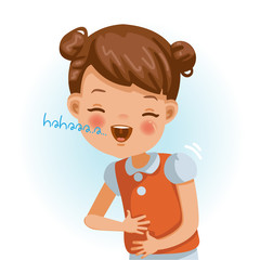 Little girl laugh Little girl laughing and out loud. girl portrait of a happy children smiling on white background. Emotions and gestures of the cartoon character of the child. Vector illustrations 