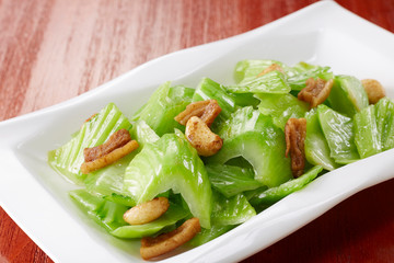 Delicious Chinese food, stir-fried mustard greens with lard