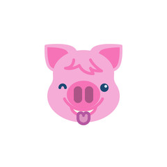 Piggy Face With Tongue Emoji flat icon, vector sign, colorful pictogram isolated on white. Pink pig head emoticon, new year symbol, logo illustration. Flat style design