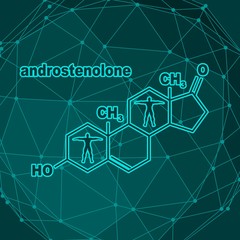 Chemical molecular formula hormone androstenolone. Infographics illustration. Man silhouette