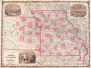 1862, Johnson Map of Kansas and Missouri