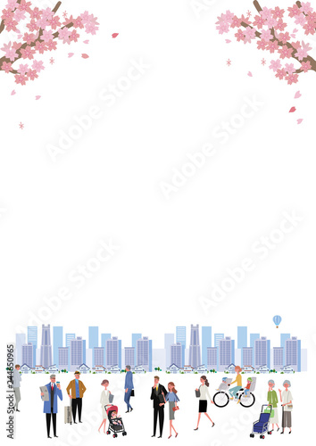 町と人々 桜 春 町並み イラスト Canvas Print Canvas Prints マツ 町と人々 桜 春 町並み イラスト Canvas Print Canvas Prints マツ