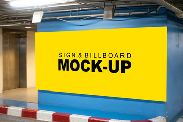 Mock up horizontal billboard at corridor in car park