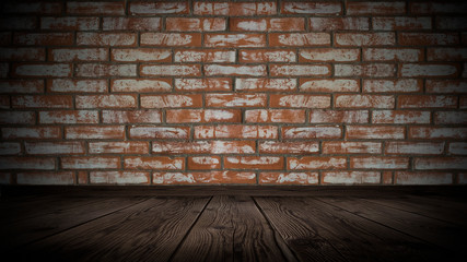 Old brick wall, concrete floor, empty stage