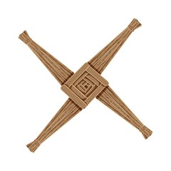 Brigid's Cross made of brown straw. Wiccan pagan symbol isolated element