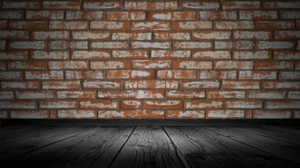 Old brick wall, concrete floor, empty stage