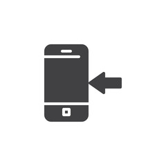 Incoming phone call vector icon. filled flat sign for mobile concept and web design. Smartphone and arrow button simple solid icon. Symbol, logo illustration. Pixel perfect vector graphics