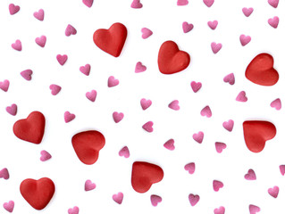 Valentine day Card with  red hearts, flat lay