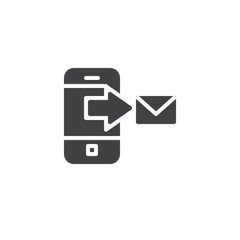 Mobile sms send vector icon. filled flat sign for mobile concept and web design. Smartphone with outgoing message simple solid icon. Symbol, logo illustration. Pixel perfect vector graphics