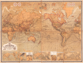 1870, Baur and Bromme Map of the World on Mercator Projection