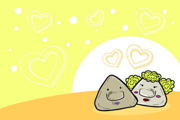 Hand drawn cartoon character head stone love concept