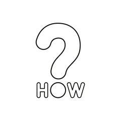 Flat design style vector concept of how text with question mark icon on white. Black outlines.