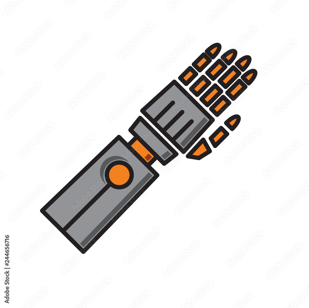 Poster droid arm prosthesis icon on white background for graphic and web design, modern simple vector sign.