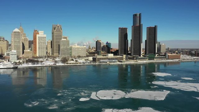 Detroit River Aerial Waterfront Winter
