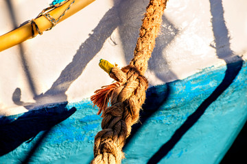 mooring line of a trawler with cracks