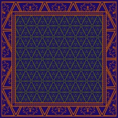 Decorative Pattern With Geometric Decoration. Symmetric Pattern . For Print Bandanna, Tablecloth, Fabric Fashion. blue, brown color