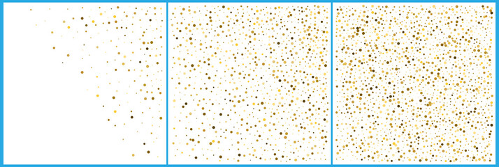 Gold polka dot confetti celebrations. Simple festive modern design. Holiday vector. Set 3 in 1