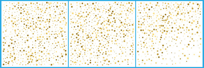 Gold star confetti celebrations. Simple festive modern design. Holiday vector. Set 3 in 1