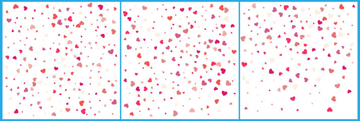 Red hearts confetti celebrations. Simple festive modern design. Holiday vector. Set 3 in 1