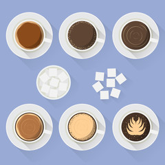 coffee cups different types of coffee flat vector drink top on table 