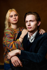 Young couple: dramatic portrait. Girl and boy together