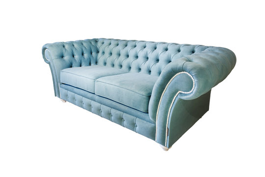 light blue fabric sofa in chester style for elite loft interior isolated white background