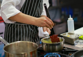 Chef cooking food in the kitchen, Chef preparing food