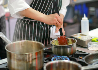 Chef cooking food in the kitchen, Chef preparing food