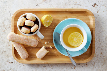 Sponge finger biscuits served with a cup of tea