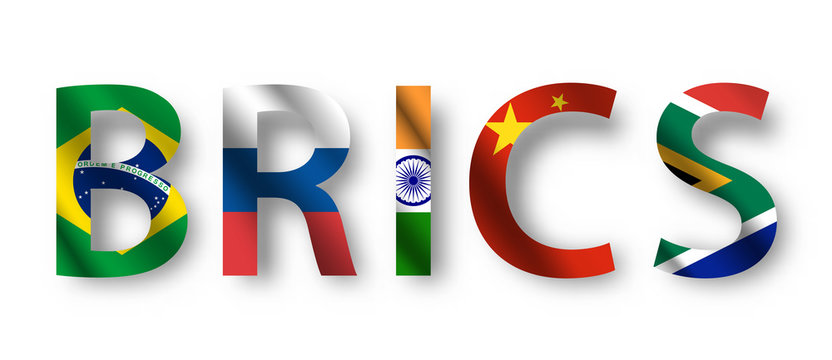 BRICS characeter with waving flag design . Vector