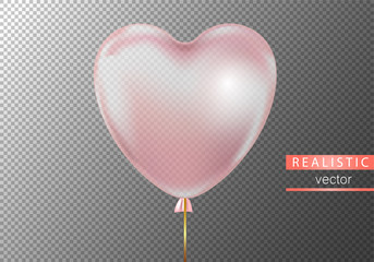 Realistic transparent balloon heart shape on transparent background.
