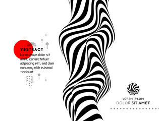 Black and white design. Pattern with optical illusion. Abstract 3D geometrical background. Vector illustration.