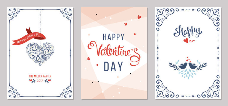Valentine's Day card templates design. Vector illustration.