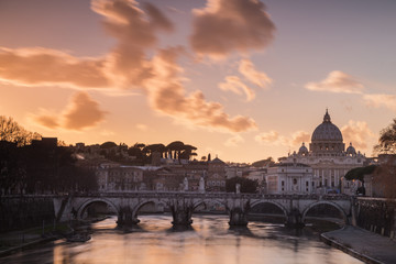 Fototapeta na wymiar Sunset in Rome with the Vatican and the Tiber river. Rome, Lazio, Italy