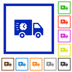 Fast delivery truck flat framed icons