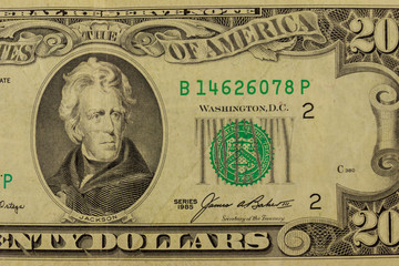 Macro shot of twenty dollar bill