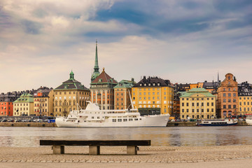 Obraz premium Stockholm Sweden, city skyline at Gamla Stan and Slussen