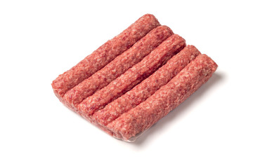 Pack of  raw sausages isolated on white