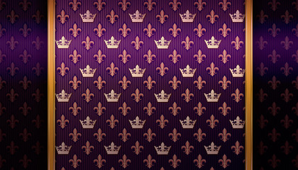Purple background with crowns and Royal lilies. © Yurixx