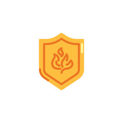 Shield with fire flame flat icon, vector sign, colorful pictogram isolated on white. Secure shield symbol, logo illustration. Flat style design